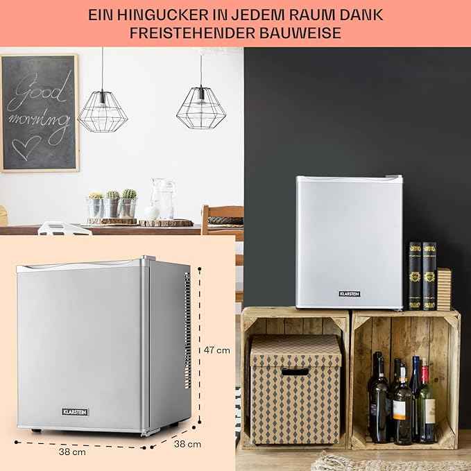 Klarstein Happy Hour – Mini bar, réfrigérateur à boissons, Compression, température de refroidissement : 5-15 °C, classe d'efficacité énergétique A, silencieux : 0 dB, lumière LED, 19 L, Argent
