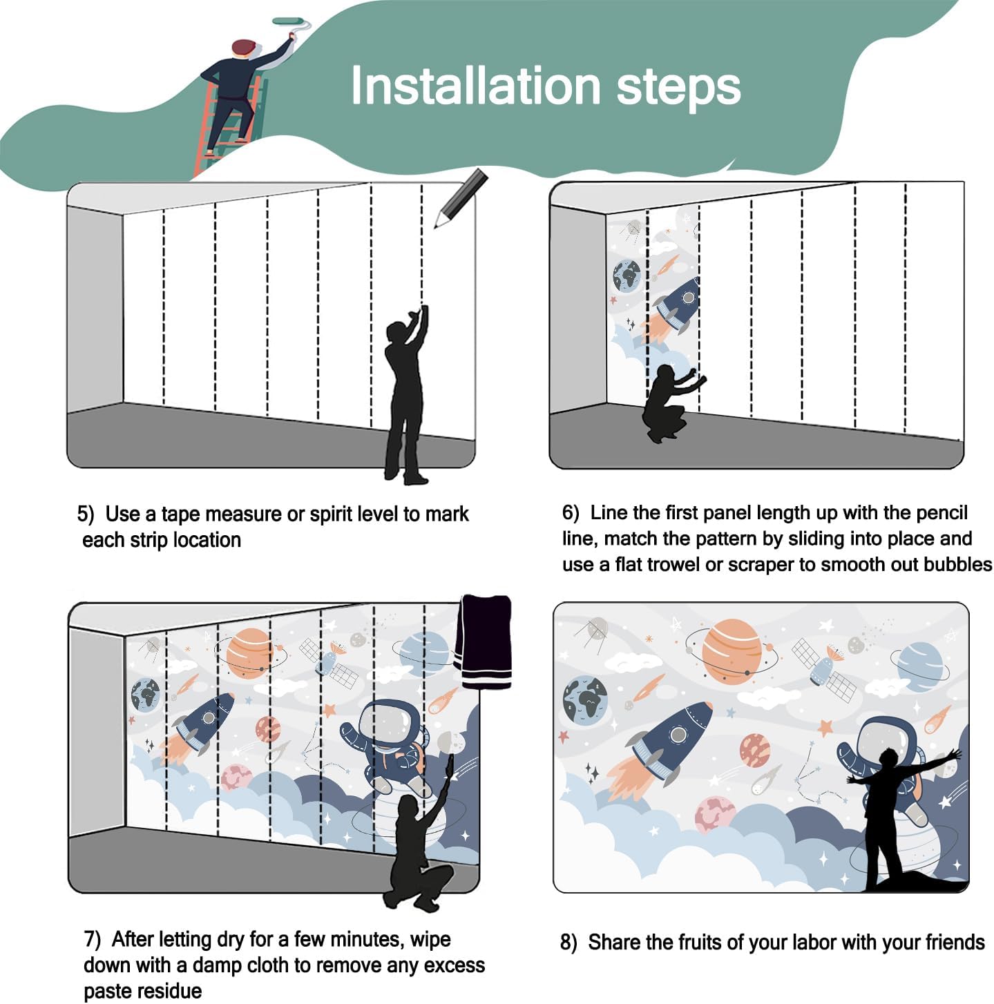 -Nursery Cartoon Space Planet boy Children's Room Wallpaper XT12 L 180" x 115"