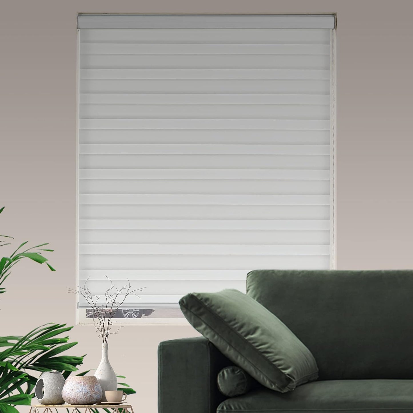 Zebra Blinds for Windows Dual Layer Light Filtering Privacy Free-Stop Sheer Shades Light Control for Indoor Windows Zebra Shades for Living Room(71" W X 72" H, White)
