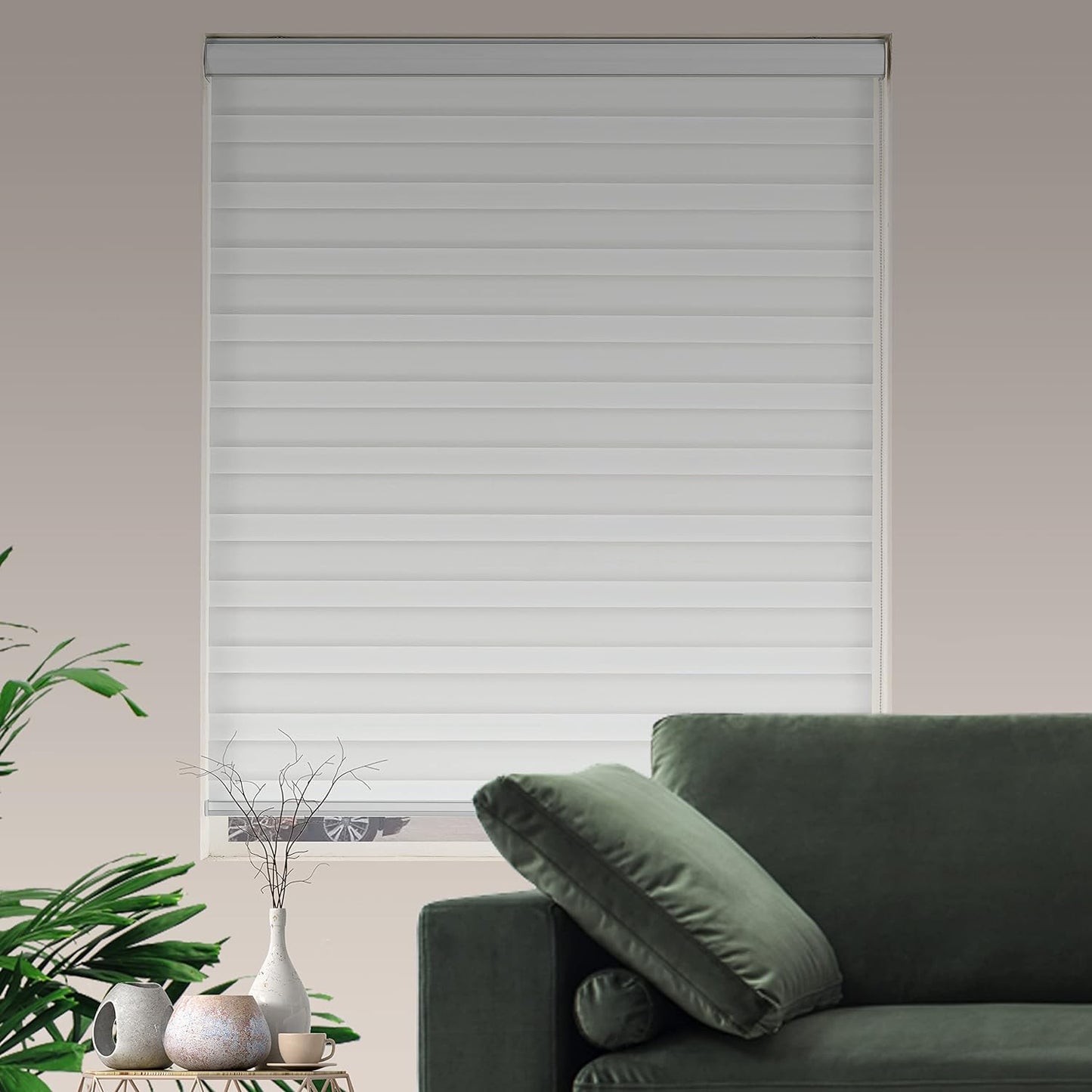 Zebra Blinds for Windows Dual Layer Light Filtering Privacy Free-Stop Sheer Shades Light Control for Indoor Windows Zebra Shades for Living Room(44" W X 72" H, White)
