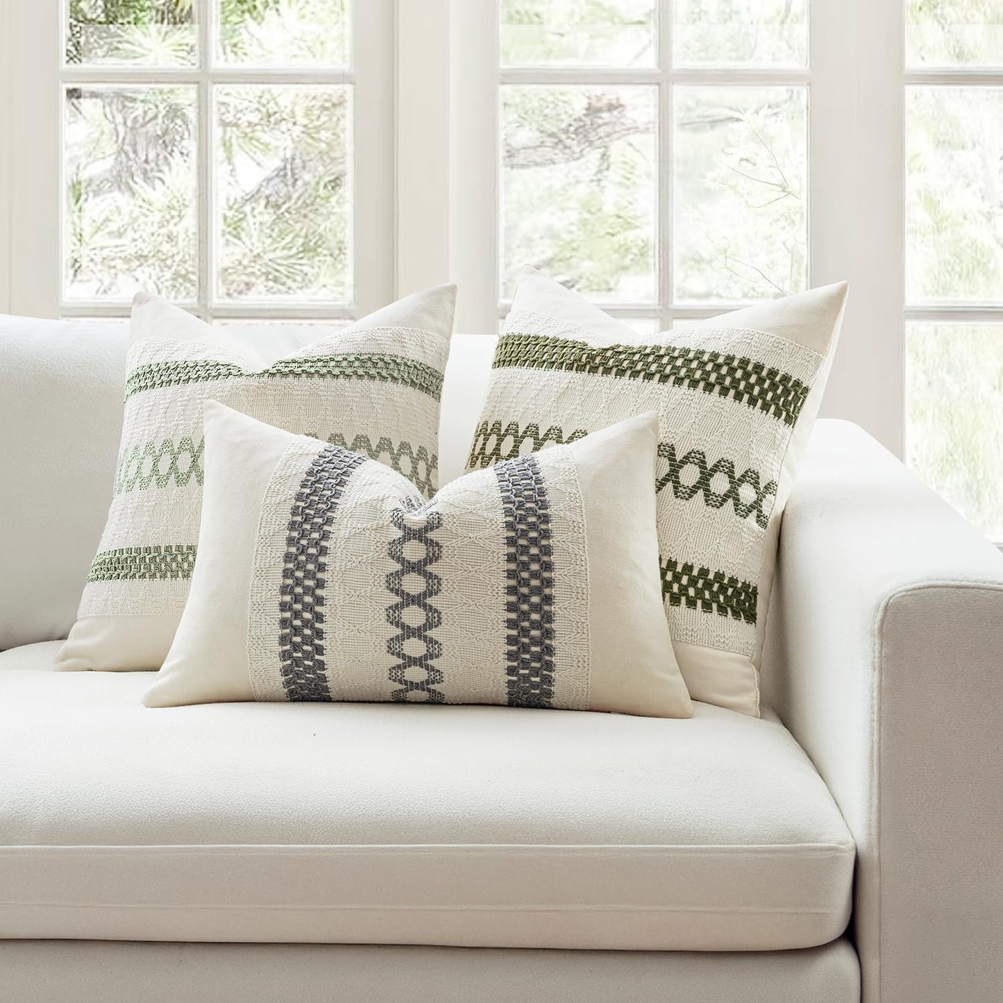 MIULEE Set of 2 Gray Boho Decorative Pillow Covers 18x18 Inch Farmhouse Rustic Couch Throw Pillows Modern Spring Cotton Cushion Covers Retro Cute Macrame Woven Home Decor for Bed Sofa Chair