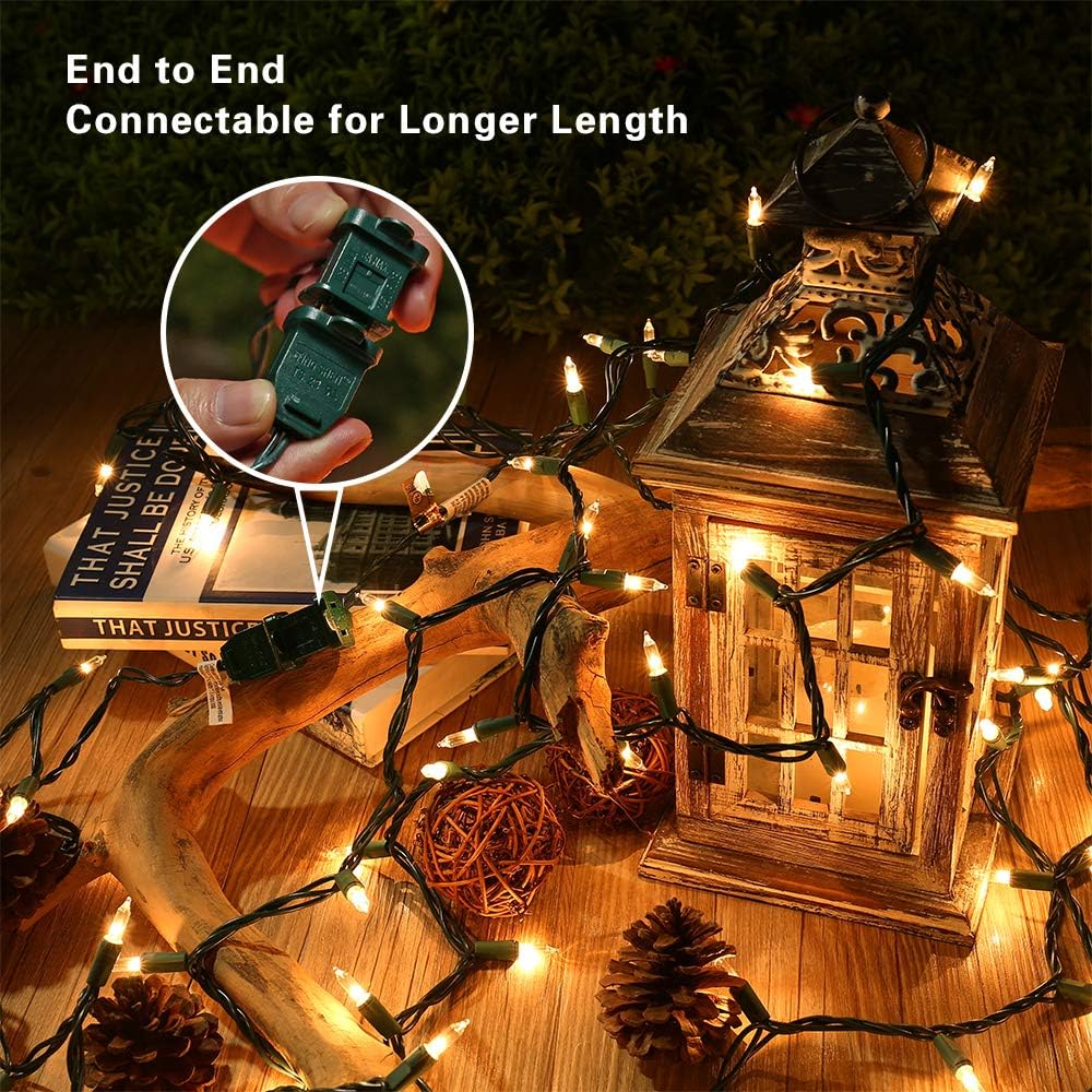 PhilzOps Clear Christmas Lights, 69.6ft 300Ct Warm White Incandescent Christmas String Lights, Connectable 120V UL Certified Indoor Xmas Tree Lights for Outdoor Wedding Party Decor, Green Wire