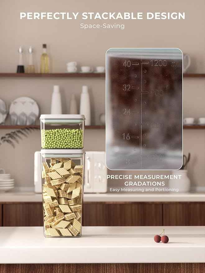 Pop Storage Set – 4 Pack Airtight Food-Grade Containers with Lids, BPA-Free, with Measurement Marks for Flour, Sugar, Pantry Organization