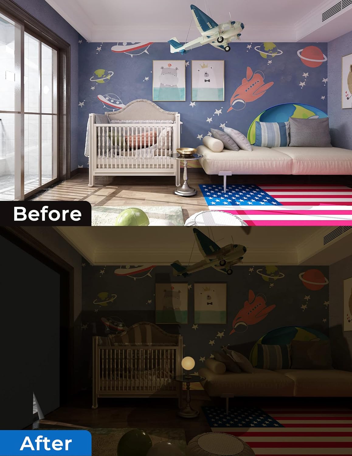 Sumobaby Blackout Curtains for Bedroom Portable 114"x57",Black Out Window Cover with Heat-Resistant Hook&Loop Tapes,100% Blackout Shades,Blinds for Windows Easy to Cut Fit for Baby Room&TV Room(Gray)