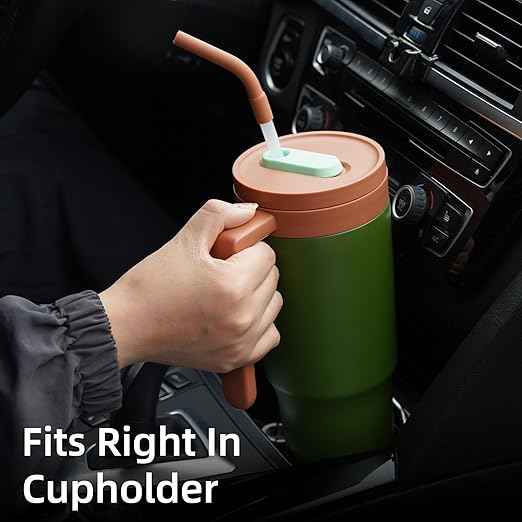 Konokyo Insulated Tumbler with Handle and Straw,40 OZ Vacuum Stainless Steel Water Bottle Travel Mug Metal Cup with Fruit Diffuser,Forest Green