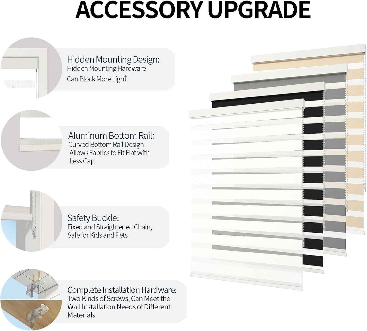 Zebra Blinds for Windows (47" W x 72" H, White) Zebra Roller Window Shades, Corded Dual Layer Light Filtering Privacy for Day and Night, Light Control and Protecting Privacy for Home and Office
