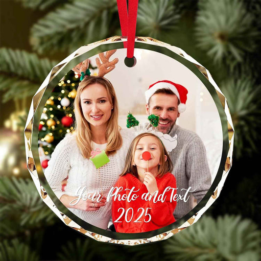 Personalized Christmas Ornaments 2025 - Personalized Christmas Crystal Decor with Photo/Name, Custom Xmas Tree Crystal Glass Hanging Ornament, Customized Decoration Gifts for Family Lovers