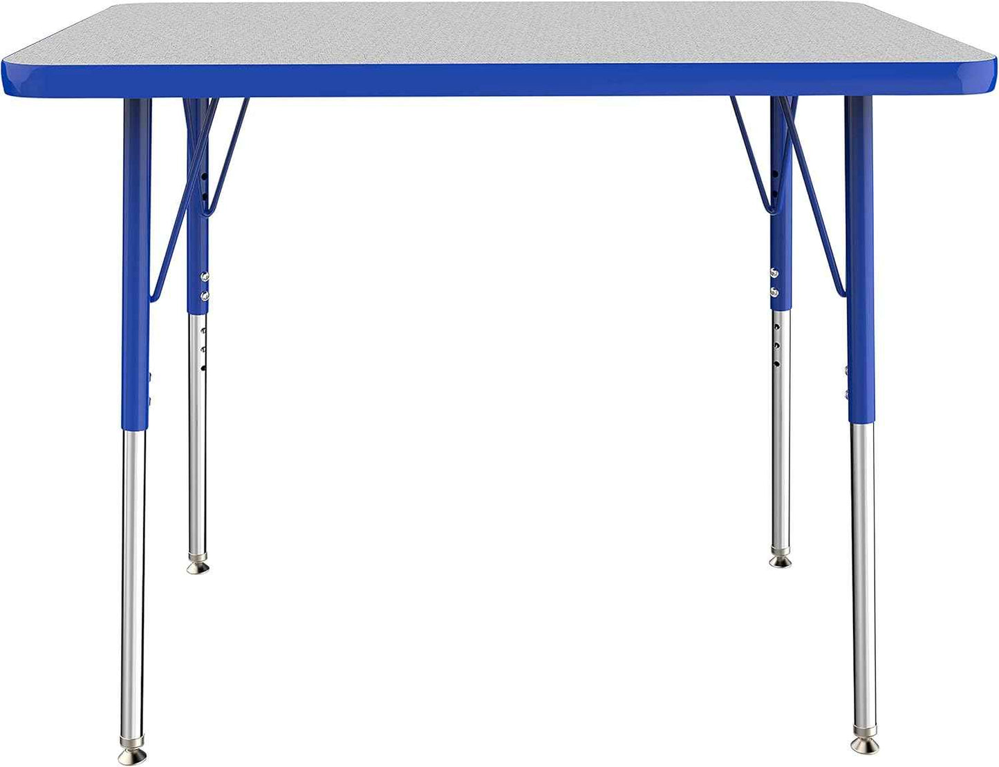 FDP Rectangle Activity School and Office Table (24 x 36 inch), Standard Legs with Swivel Glides, Adjustable Height 19-30 inches Quick Ship Single Box - Gray Top and Blue Edge