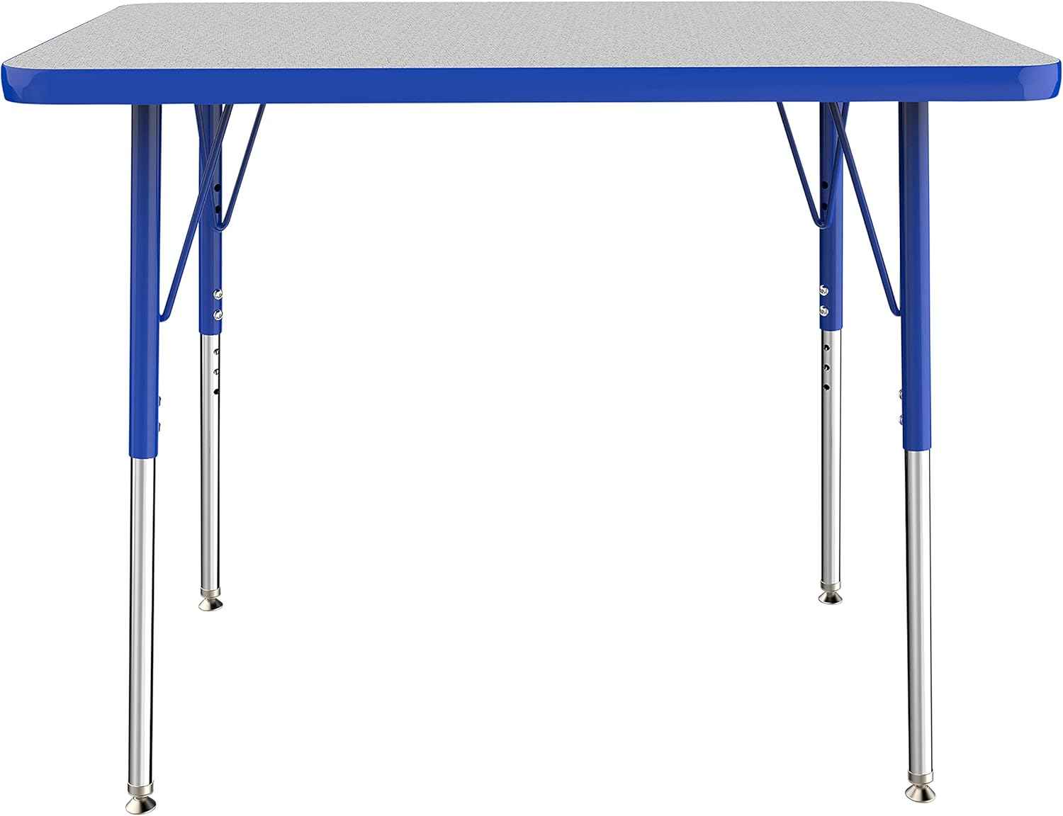 FDP Rectangle Activity School and Office Table (24 x 36 inch), Standard Legs with Swivel Glides, Adjustable Height 19-30 inches Quick Ship Single Box - Gray Top and Blue Edge