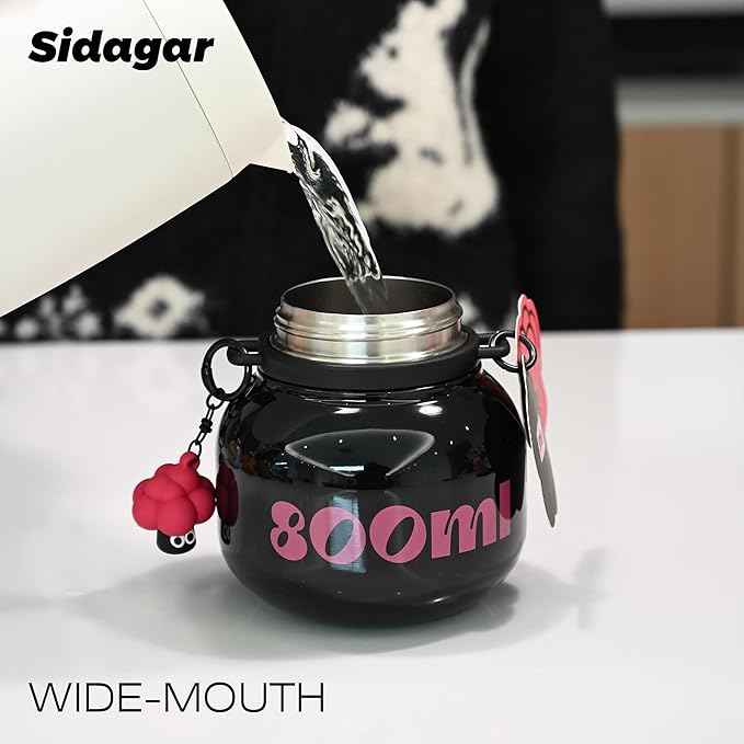 27 oz Water Bottle with Straw and Carry Handle, Black Wide Mouth Vacuum Insulated Stainless Steel Bottles Easy Carry Tumbler for Women