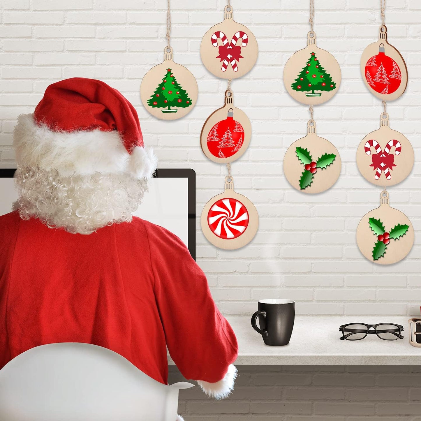 Blulu 100 Pieces Christmas Wooden Ornaments Star Round Wood Slices Wood Snowflake Angel Shape Christmas Tree Hanging Embellishments with 100 Pieces Cords (Style 3)