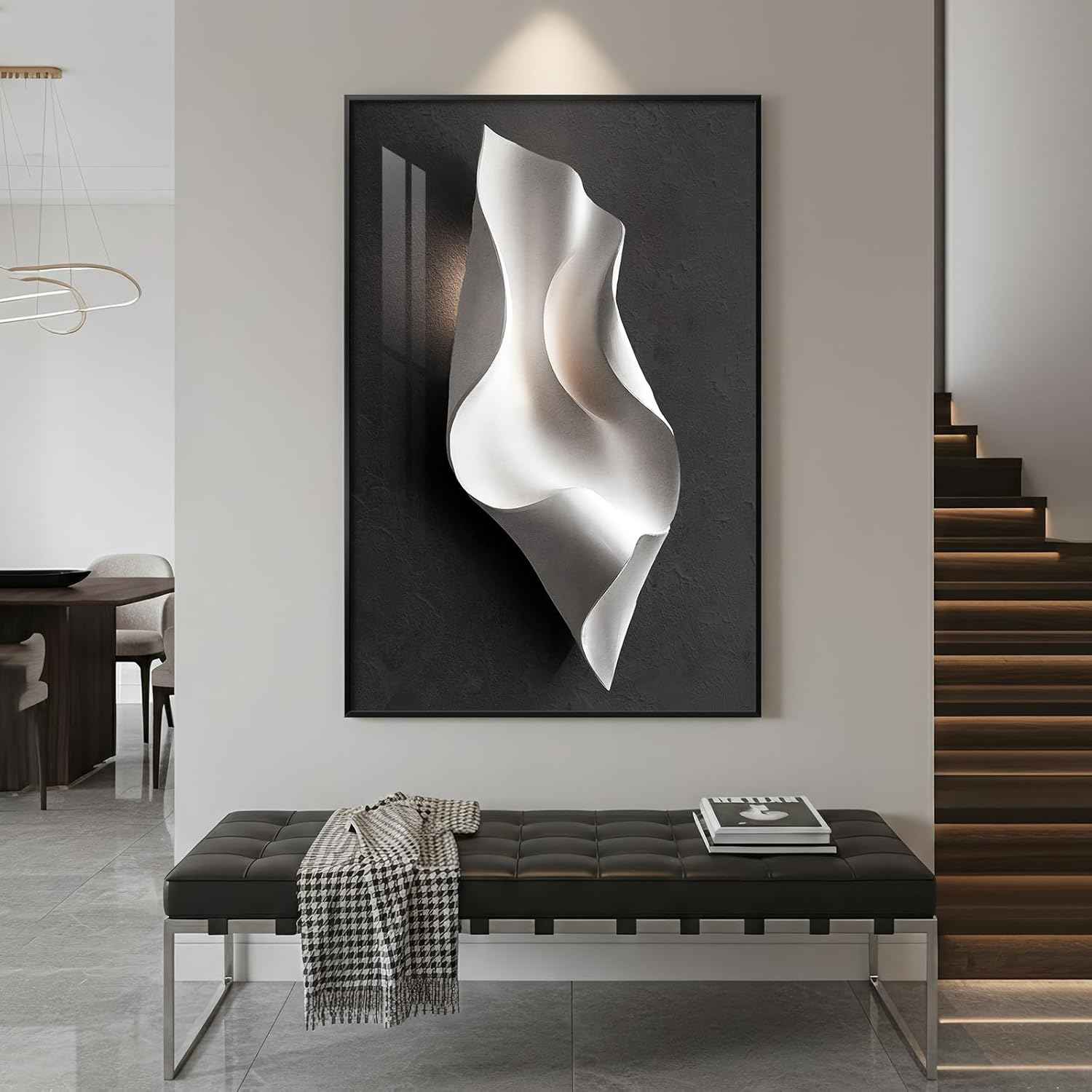 Framed Black and White Abstract Wall Art, Large Modern Elegant Prints Paintings Artwork for Walls, Contemporary Minimalist Pictures for Living Room Dining Bedroom Hallway Office Wall Decor 24x36 In