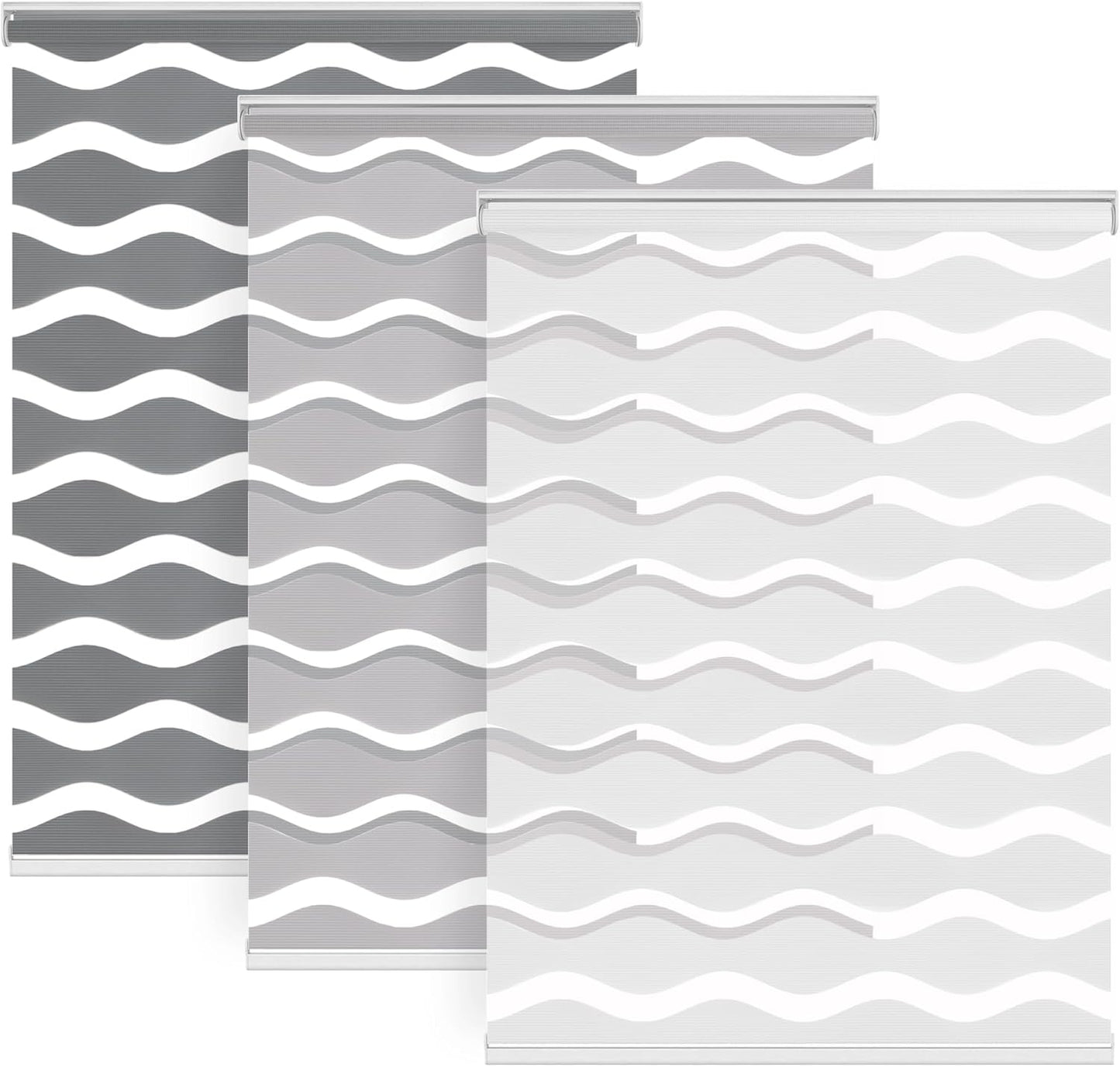 LazBlinds No Drill Cordless Zebra Blinds for Indoor Windows, Dual Layer Light Control Roller Shades for Day and Night, Light Filtering Sheer Shades for Home, 23" W x 48" H, White