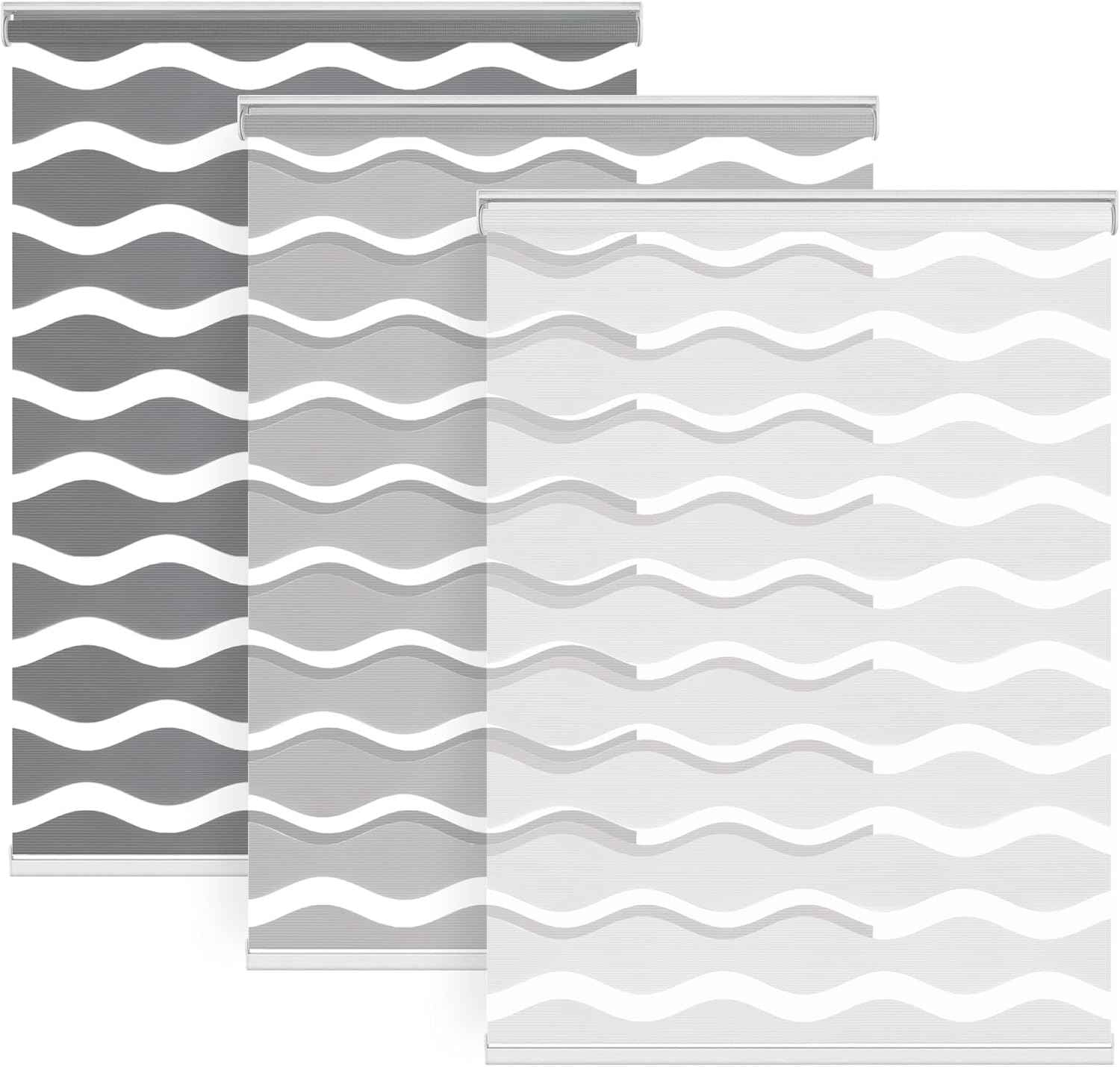 LazBlinds No Drill Cordless Zebra Blinds for Indoor Windows, Dual Layer Light Control Roller Shades for Day and Night, Light Filtering Sheer Shades for Home, 27" W x 48" H, White