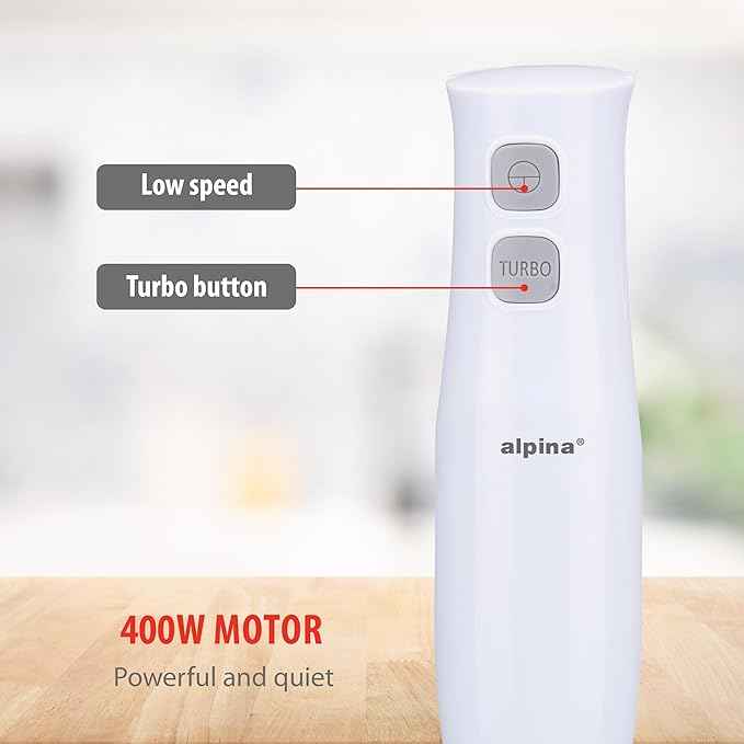 Alpina Hand Blender with Accessories, Mini Chopper, Blender, Arm, Blender, Multifunction 400W, White
