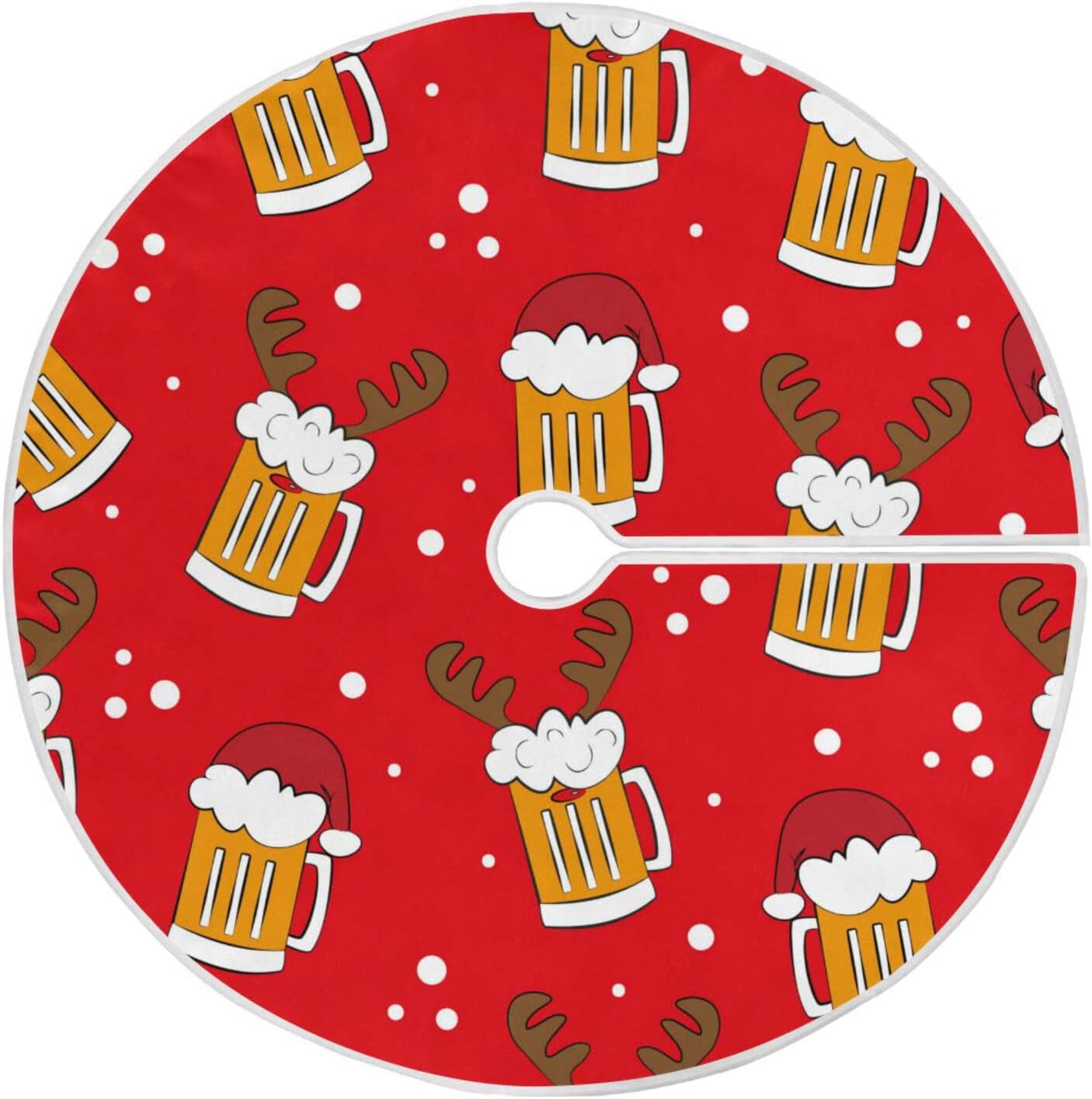 Christmas Funny Beer Tree Skirt, Seasonal Tree Mat Holiday Party Supplies Ornaments Indoor Outdoor Decorations for Tabletop Trees 35.4 Inches