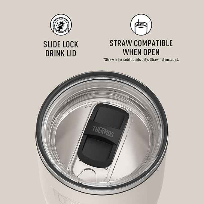 THERMOS ICON SERIES, Stainless Steel Cold Tumbler with Slide Lock, 24 Ounce, Sandstone