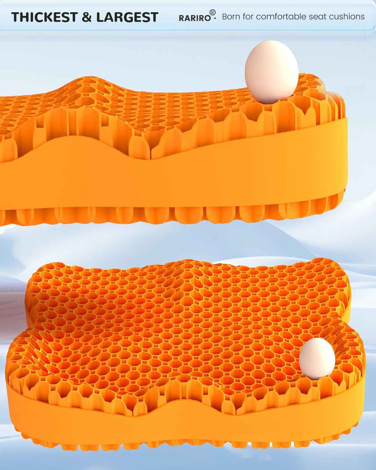 Gel Seat Cushion for Long Sitting(Enlarged&Thickened), Cooling Pressure Relief Seat Cushion for Wheelchair, Driving, Kayak, Office Desk Chair Seat Pad Gel for Heavy People[Orange-19.7" Large]