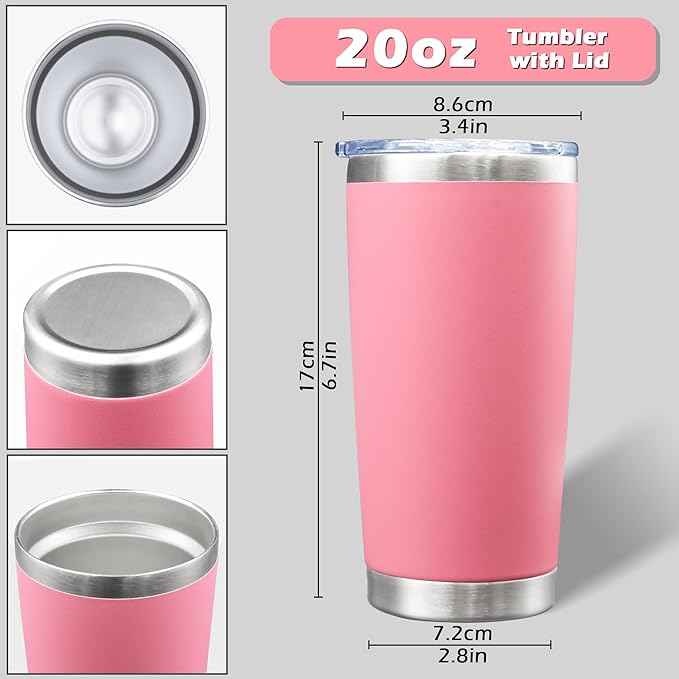 AIANJI 20oz Tumbler Bulk Stainless Steel Tumblers with Lid Vacuum Insulated Double Wall Travel Coffee Mug Powder Coated Tumbler Cup for Hot and Cold Drinks(Pink, 12 pack)