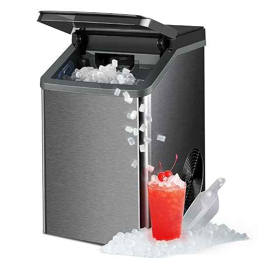 Gevi KNOVA Nugget Ice Maker Countertop, Fast 40lbs/24H Self-Cleaning Portable Sonic Pebble Ice Machine, Stainless Steel Sonic Ice Maker for Home Kitchen, Office,Gray