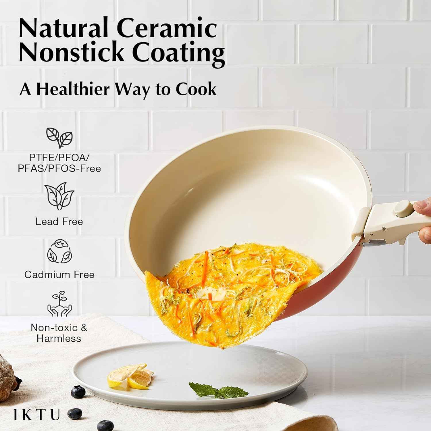 IKTU Ceramic Pots and Pans Set Non Stick Pink, 8 Pcs Nonstick Cookware Set with Detachable Handle RV Camping Induction Kitchen Cookware Set Non Stick, PFAS PFOA & PTFE Free