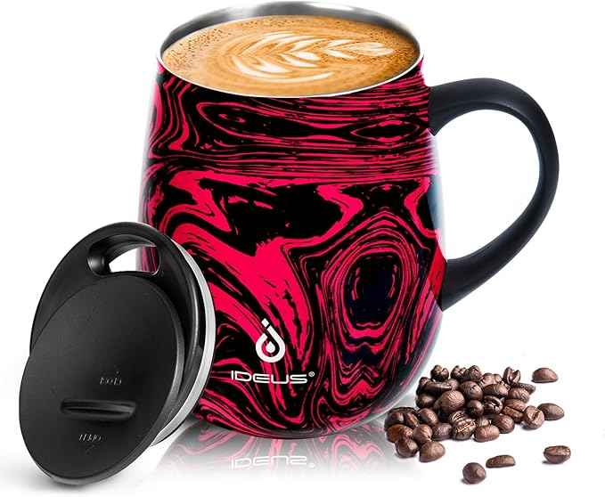 Ideus 16 oz (470 ml) Insulated Coffee Mug with Handle and Lid, Double Wall Stainless Steel Vacuum Thermal Coffee Mug, Travel Coffee Cup Thermal Cup for Home and Office (Red Zebra)