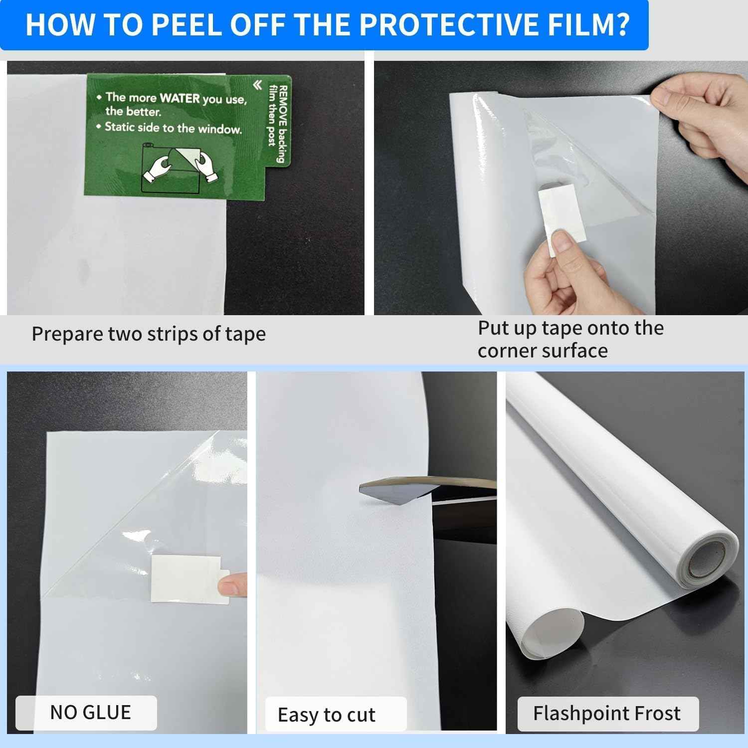 Frosted Window Film, Removable Glass Door Privacy Film, Suitable for Bathrooms, Offices, Static Cling Decorative Film, Reusable Window Stickers (White, 29.6X78.7 Inch)