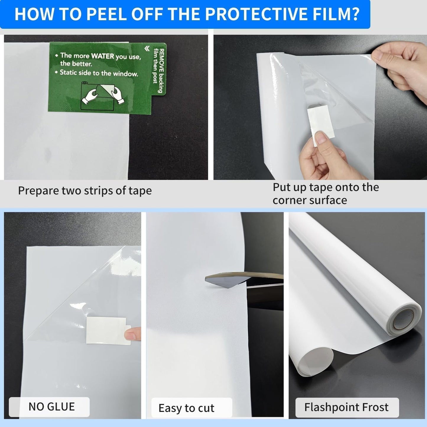 Frosted Window Film, Removable Glass Door Privacy Film, Suitable for Bathrooms, Offices, Static Cling Decorative Film, Reusable Window Stickers (White, 29.6X196.9 Inch)