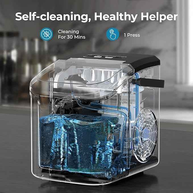 Antarctic Star Countertop Ice Maker Machine, 8 Ice Cubes in 6 mins, 26lb/Day Ice with 2 Sizes- Portable Mini, Energy Saving & Basket/Scoop for Home/Party/Travel/Camping/Bar, Dark Black