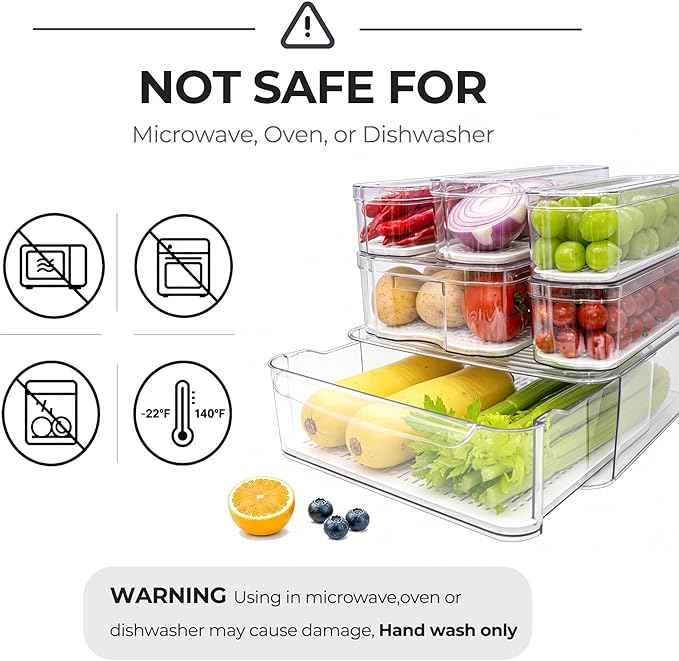 SMRCAD 6 Pack Refrigerator Organizers, Clear Pull-out Drawer Container and Organizer Bins with Lids, Stackable Storage Containers for Fruits, Vegetable (Set of 6 (Include Pull Out Drawer))