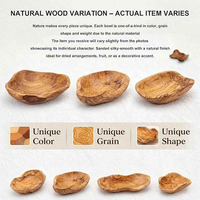 BTEOBFY Natural Wood Fruit Bowl 11-13 inch, Unique Handmade Wood Serving Platter, Wood Fruit Snack Dish for Sandwich Bread Serving, Appetizer Display, Vintage Ring Dish, Hand Carved Artworks