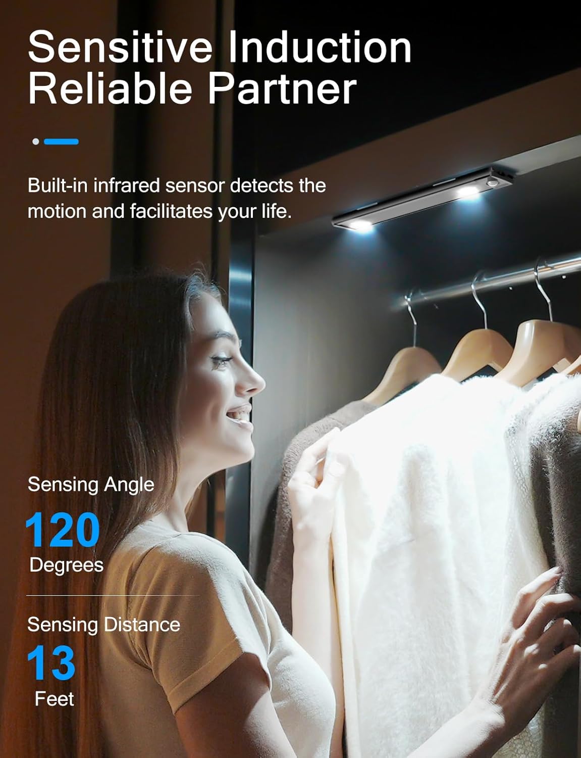 Under Cabinet Lights, Wireless Motion Sensor Light Indoor, Black 10in LED White Lighting Rechargeable Battery Operated,4 Modes Night Light, Stick-On Magnetic Closet Lights for Kitchen, Hallway(2 Pack)