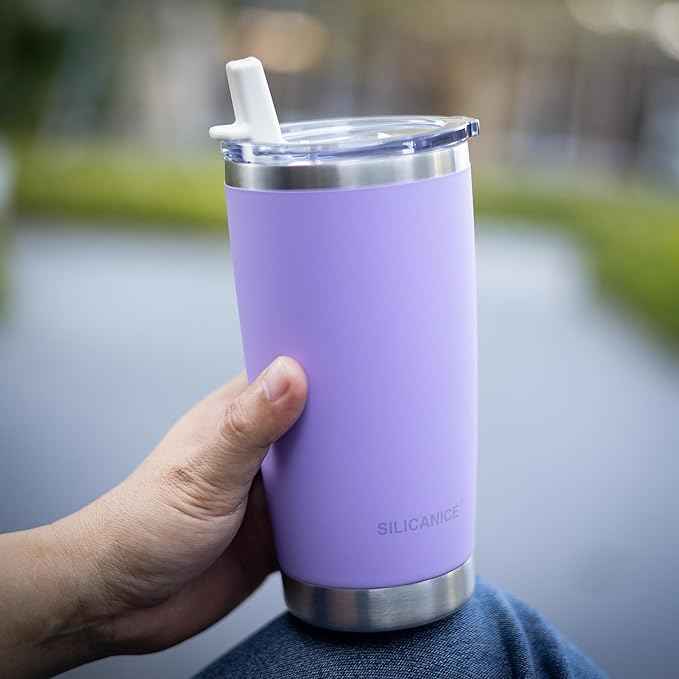 20oz Hygienic Insulated Tumbler — 100% Leakproof Lid with Removable Spout & Straw, Reinforced Vacuum-Protection Base, Cup Holder Friendly, for Iced Coffee, Smoothie/Water on the Go - Lilac