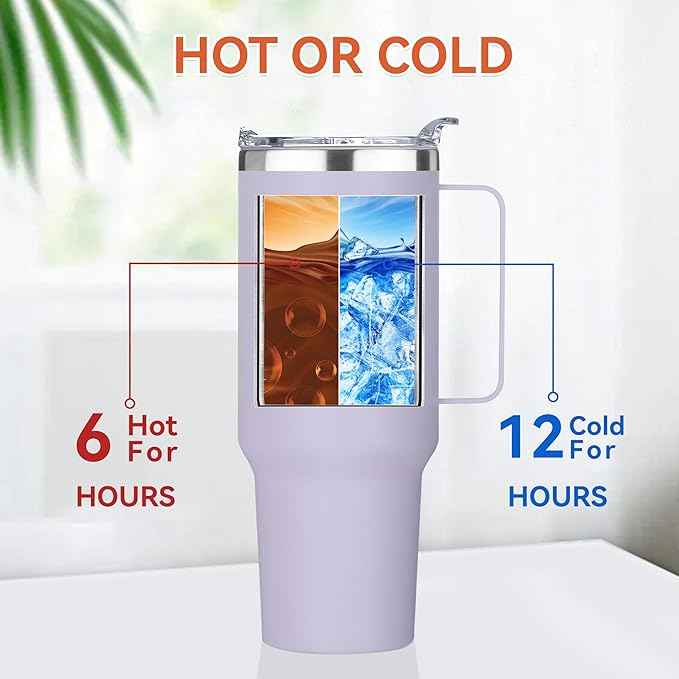 HASLE OUTFITTERS 40 oz Stainless Steel Tumbler with Handle, Vacuum Insulated Tumblers Bulk, Reusable Double Wall Travel Coffee Mug, Durable Powder Coated Water Bottle(Purple, 1)
