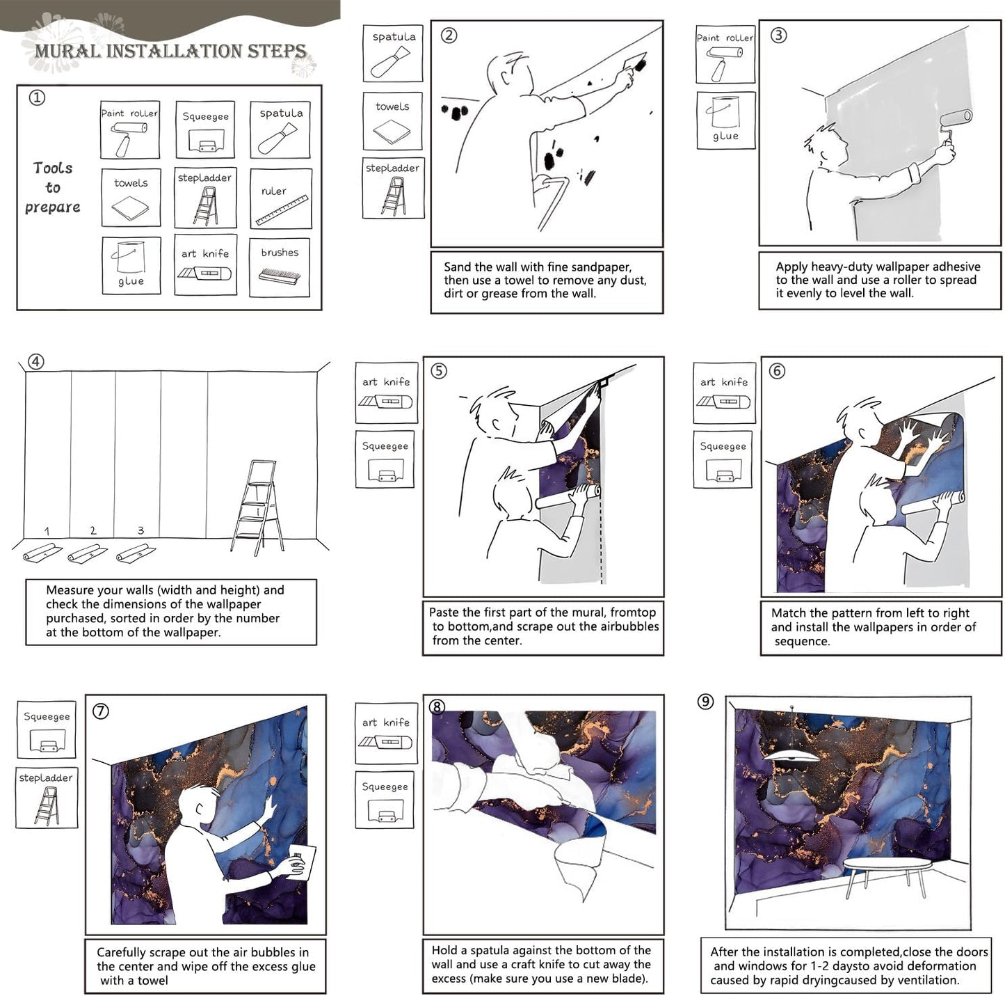 AFZEVEB-Abstract Art Purple Marble Wallpaper Wall murals for Bedroom 159"x107" (Not Peel and Stick)