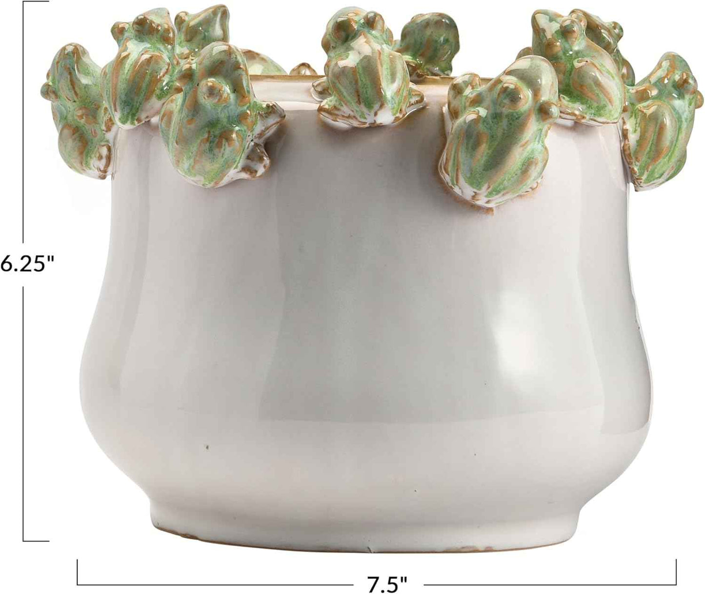 Creative Co-Op Stoneware Planter with Frogs on Rim and Reactive Glaze, Green and White