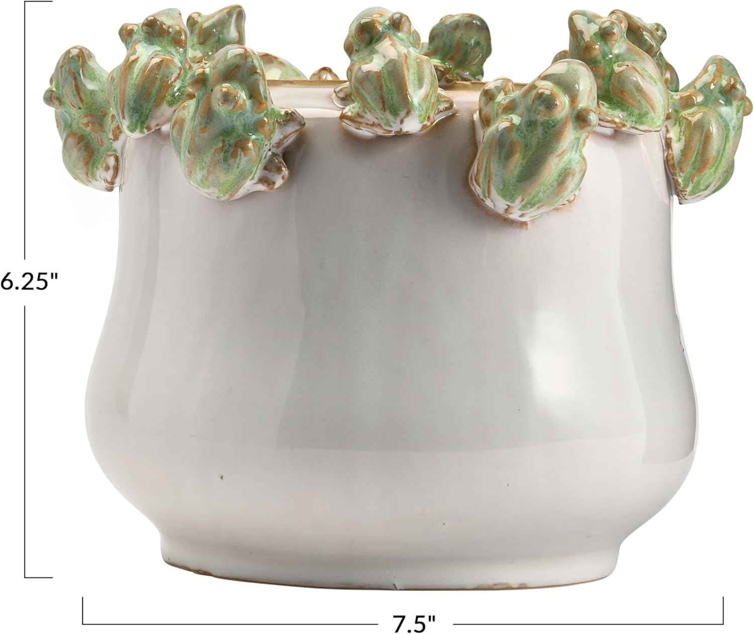 Creative Co-Op Stoneware Planter with Frogs on Rim and Reactive Glaze, Green and White