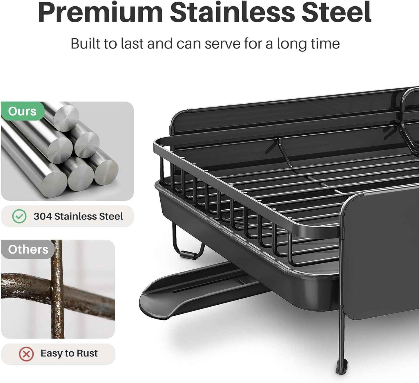 SNTD Large Dish Drying Rack - Expandable (19.3" to 29.4") Dish Rack for Kitchen Counter, Stainless Steel Dish Drainer with Utensil Holder, Pan Holder & Pot Lid Holder (Black)