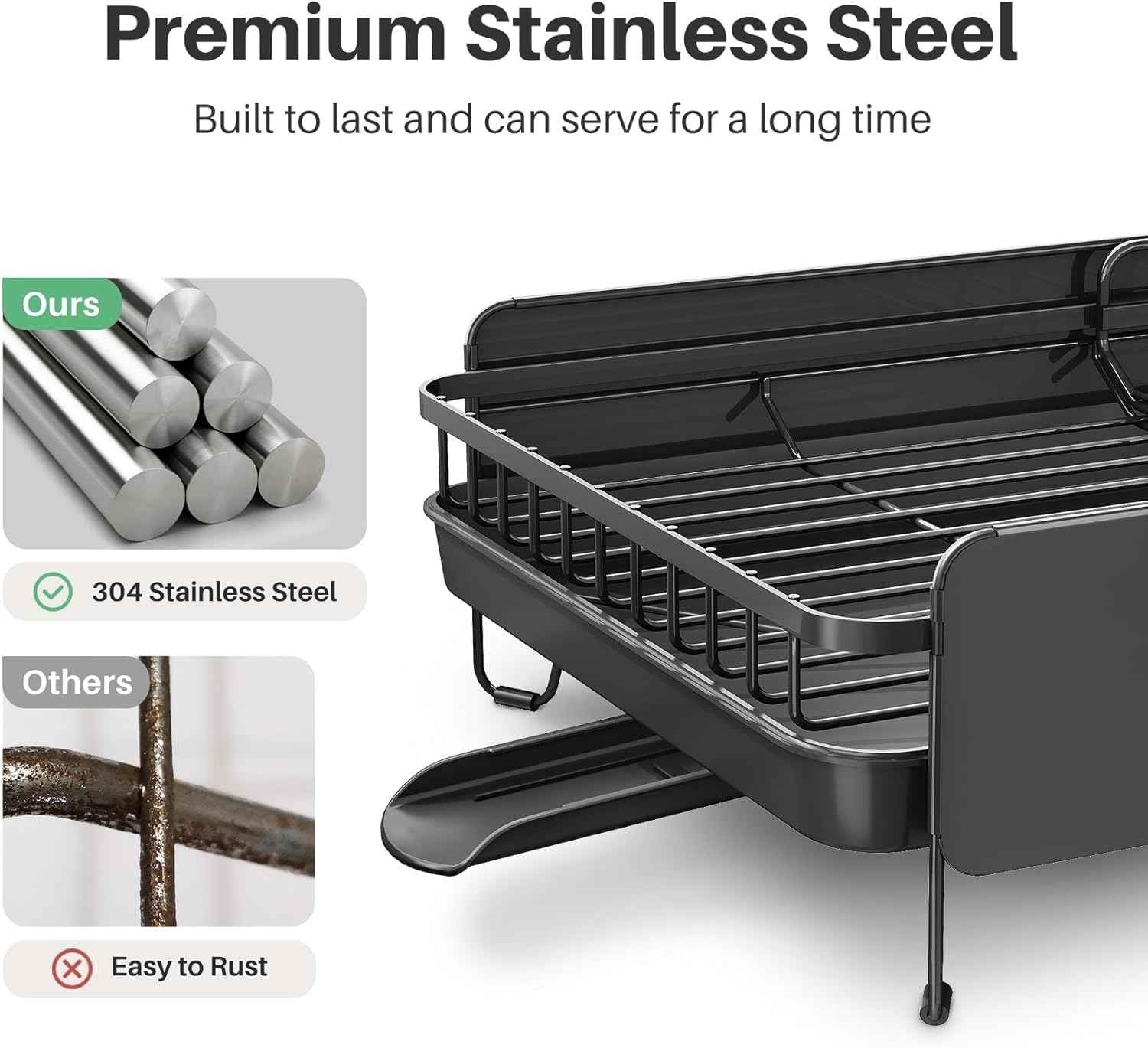 SNTD Large Dish Drying Rack - Expandable (19.3" to 29.4") Dish Rack for Kitchen Counter, Stainless Steel Dish Drainer with Utensil Holder, Pan Holder & Pot Lid Holder (Black)