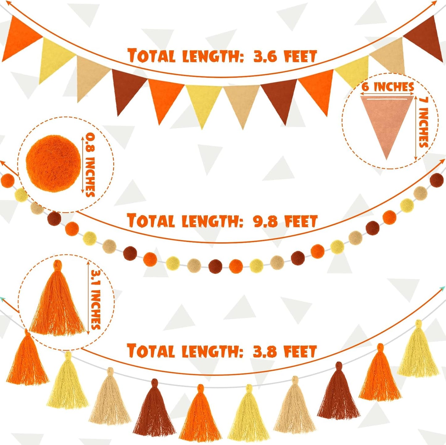 Irenare 9.8 ft Pom Pom Garland Felt Colorful Tassel Banner Christmas Party Pompoms Garland Decorations Felt Pennant Banner for Classroom Home Mantel Fireplace Birthday(Autumn Colors)