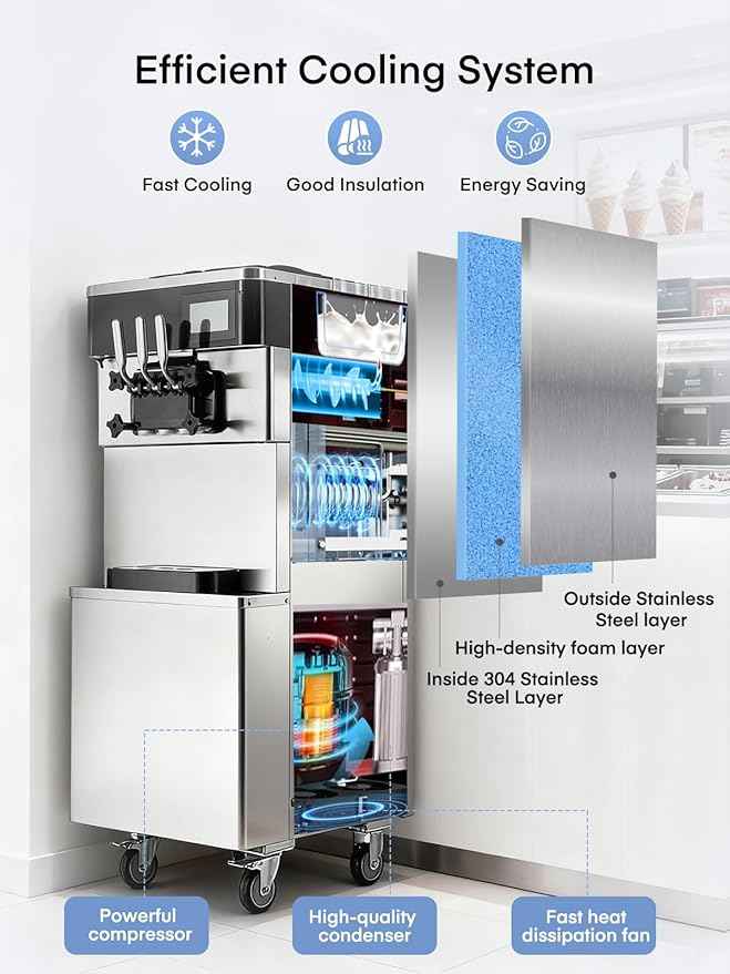 Commercial Ice Cream Machine 5.8-7.9 Gal/h, 3 Flavors Soft Serve Ice Cream Machine with 14L Hopper, Auto Clean Ice Cream Maker With Touch LCD Panel for Snack Restaurants Bars, 2200W