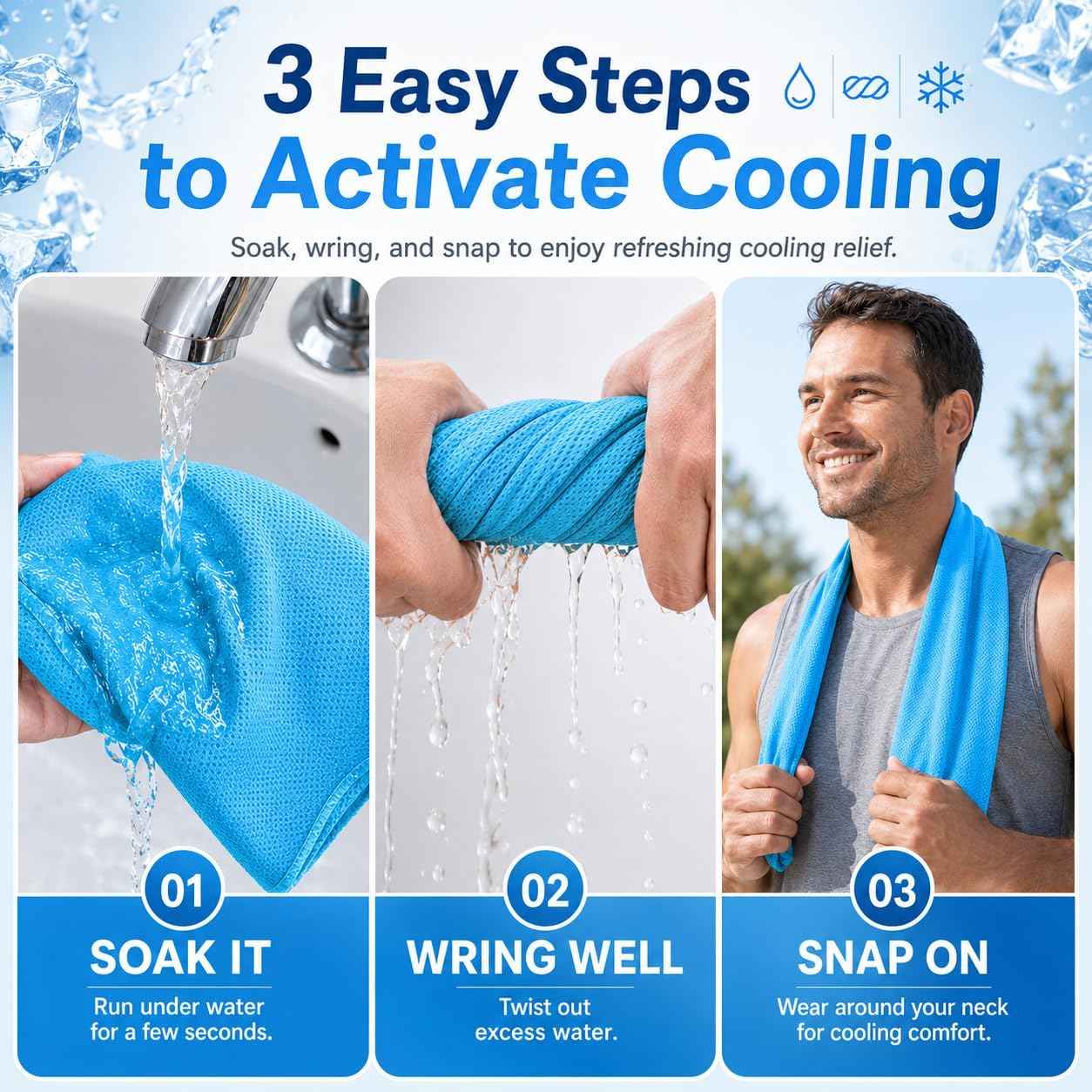 Cooling Towels 43.3" x 15.7" - Ice Towel, Sweat Towel, Cooling Towels for Neck & Face & Cooling Neck Wraps for Summer Heat - Neck Cooler for Quick Cool Down for Gym, Running, Golf, Yoga & Sports
