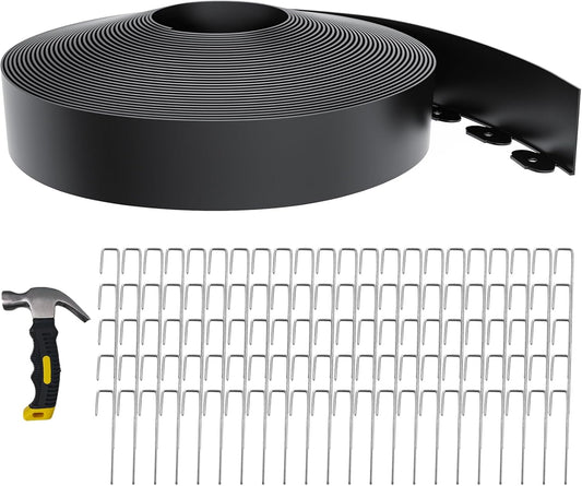 4 Inch Tall 102FT Landscape Edging with 110Pcs Metal Spikes, Plastic Garden Edging Border Landscape Edging Lawn Edging for Landscaping, Flower Bed, Paver, Yard