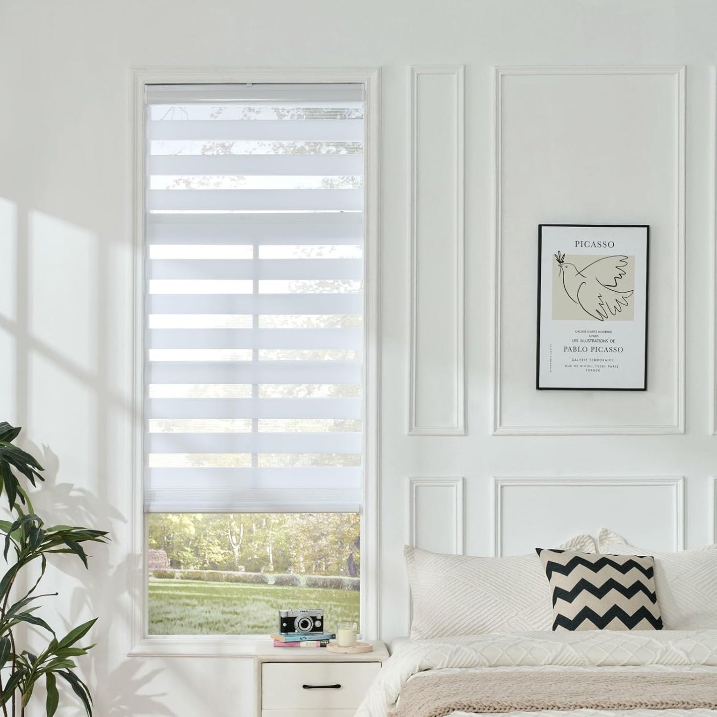 Joydeco White Sheer Zebra Blinds for Windows Cordless 70 Inch Wide,Privacy Light Filtering Dual Layer Roller Shades for Home Office Bedroom, 70" W×75" H