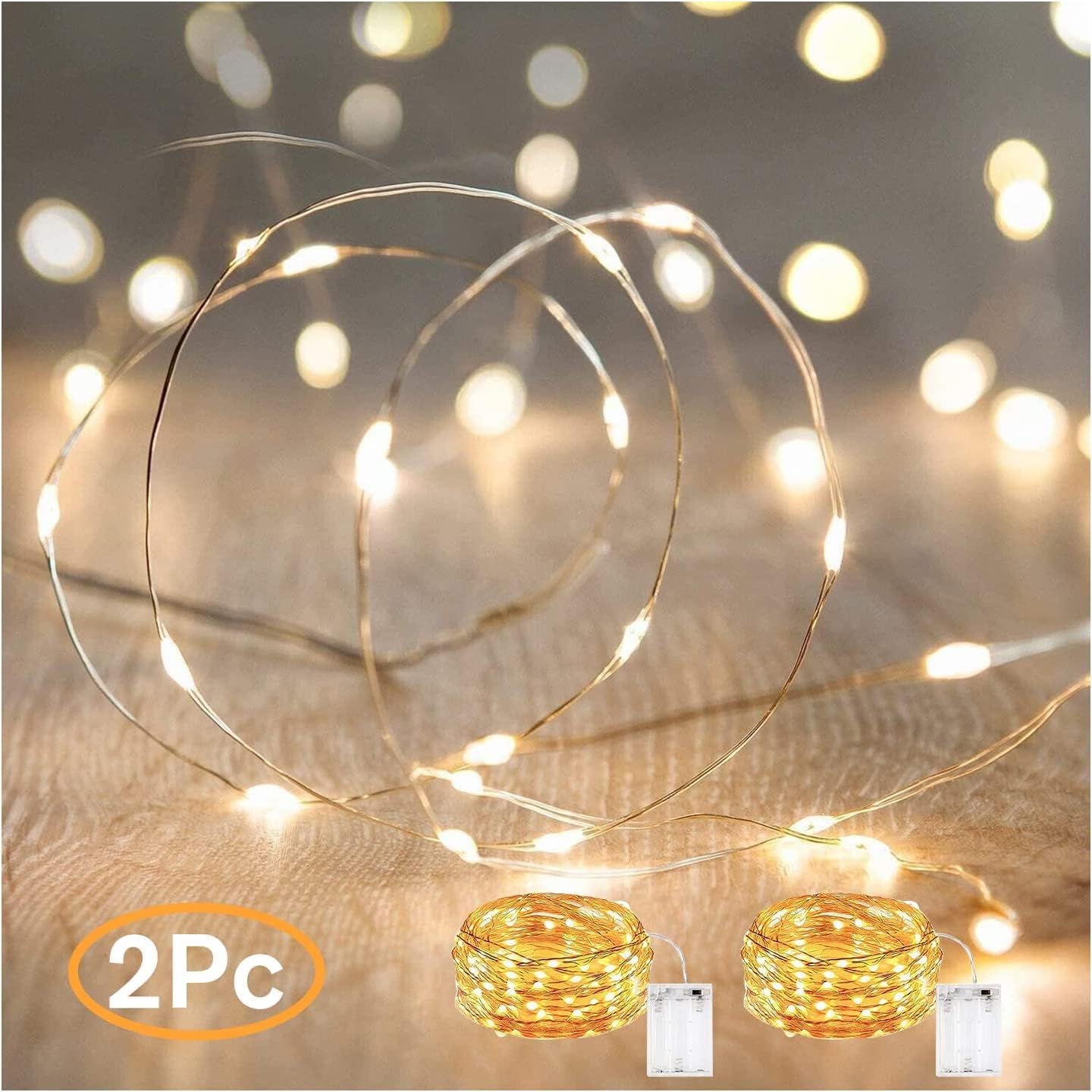 ANJAYLIA Fairy Lights, 10ft 30 LED Mini String Lights Battery Operated Firefly Starry Lights for Wedding, Bedroom, Party, Christmas, Warm White 2 Pack
