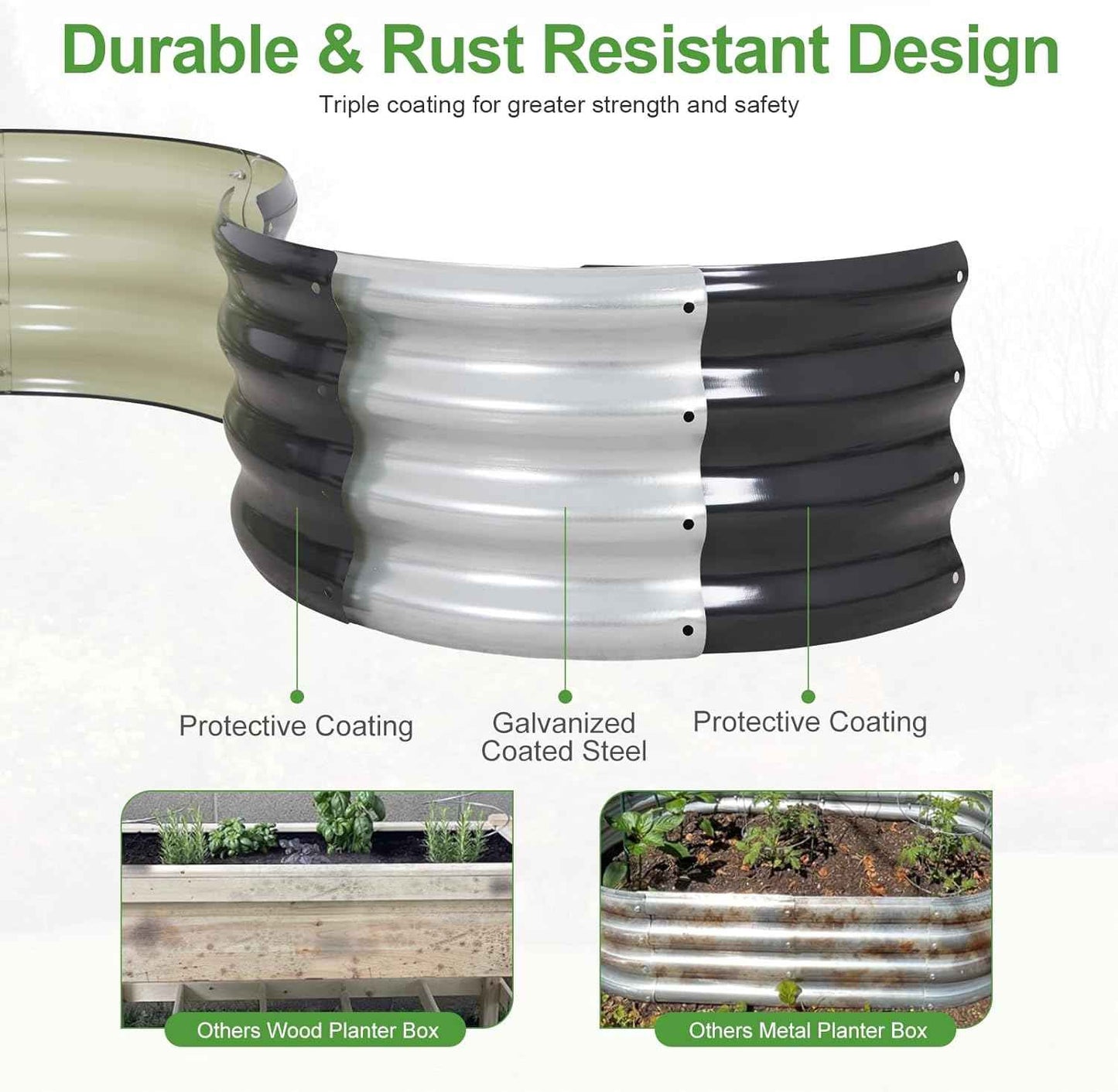 Galvanized Raised Garden Bed Outdoor- Raised Beds for Gardening| Metal Planter Box, Steel Raised Garden Bed Kit with Safety Edging and Gloves for Vegetables, Flower, Herbs (8x2x1FT, Gray)