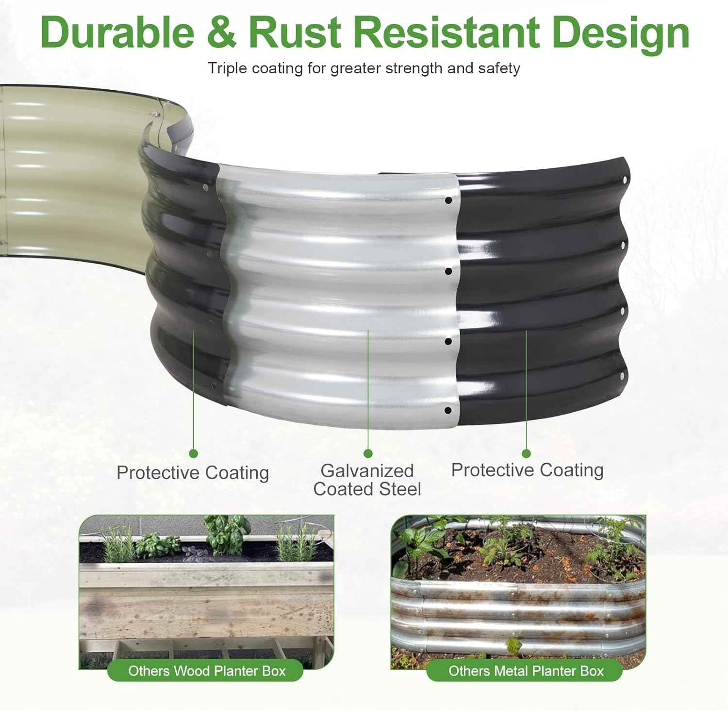 Galvanized Raised Garden Bed Outdoor- Raised Beds for Gardening| Metal Planter Box, Steel Raised Garden Bed Kit with Safety Edging and Gloves for Vegetables, Flower, Herbs (8x2x1FT, Gray)