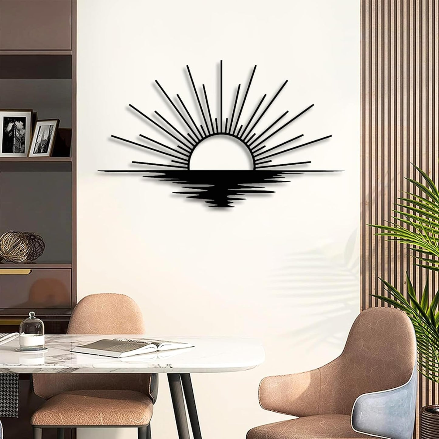 Sunrise Metal Wall Art, Metal Sun Wall Decor, Metal Sun Outdoor Decor, Large Metal Sun Wall Art, Sun Wall Art, Boho Sun Wall Art, Sunshine Metal Sign, Living Room Bedroom Wall Hangings (Black, 31"x 18"| 80x47cm )