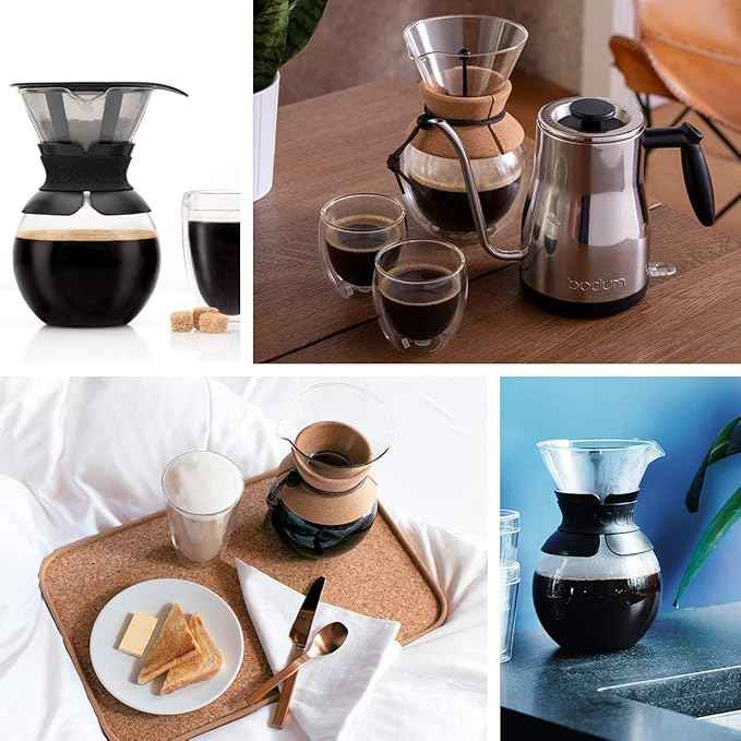 Bodum 51oz Pour Over Coffee Maker, High-Heat Borosilicate Glass with Reusable Stainless Steel Filter and Cork Grip - Made in Portugal
