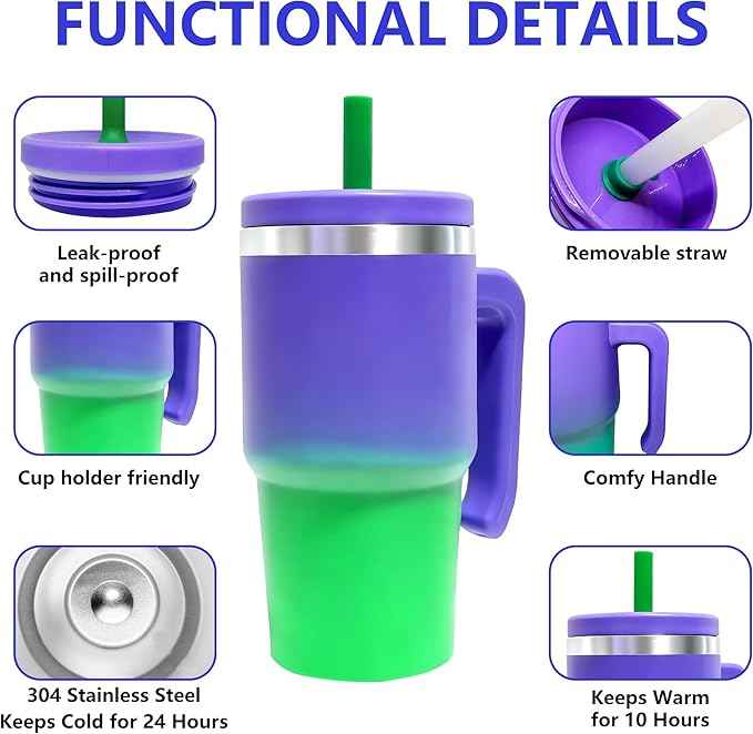 2PCS 20-OZ Insulated Water Bottle,Insulated Stainless Steel Tumbler,Reusable Cold Drink Thermos,BPA-Free, Double-Wall Stainless Steel Water Bottle (Purple Green Gradients, 20, Fluid Ounces)